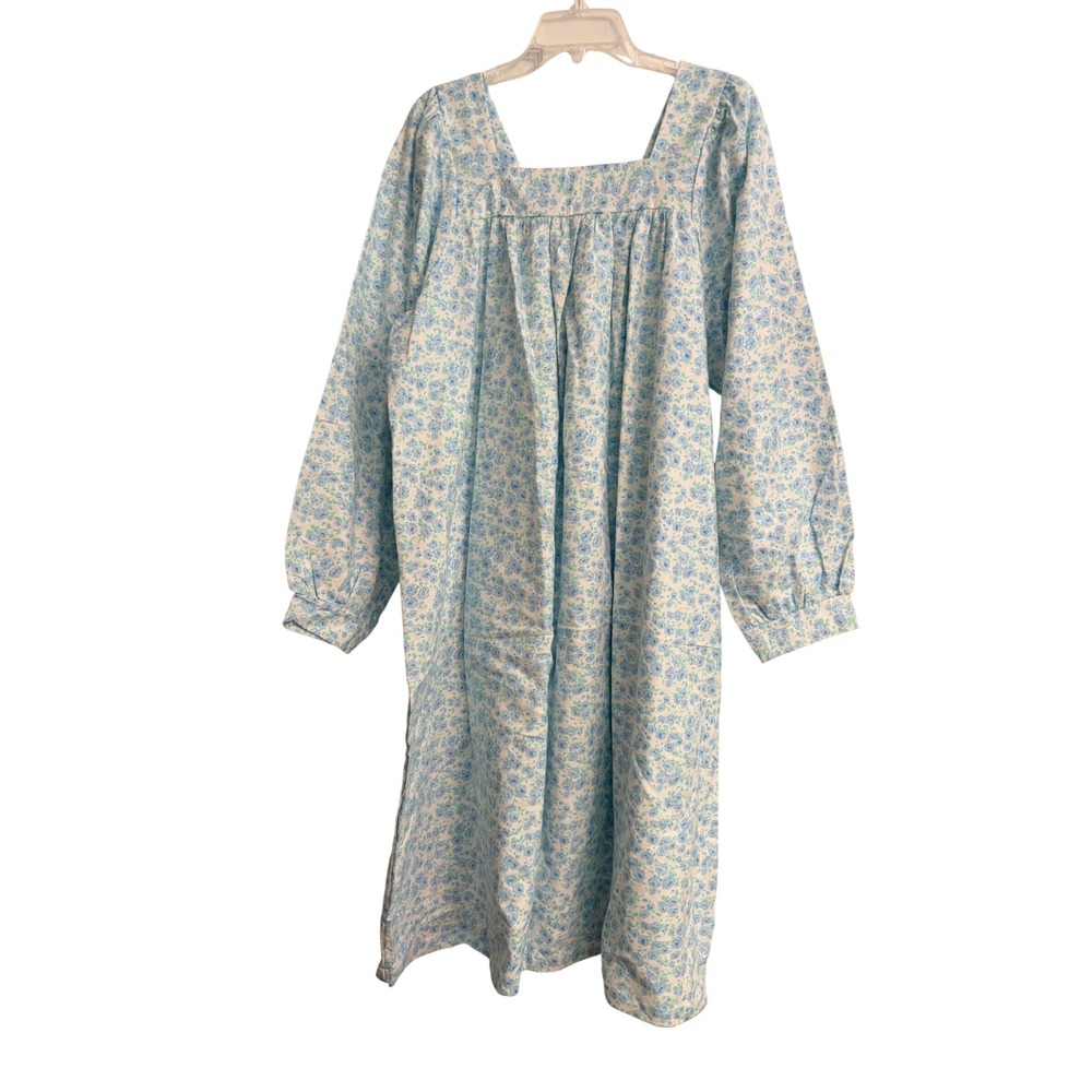 Carole Nightgown 1X Blue Floral Cotton Flannel Sleepwear Vintage Cottagecore